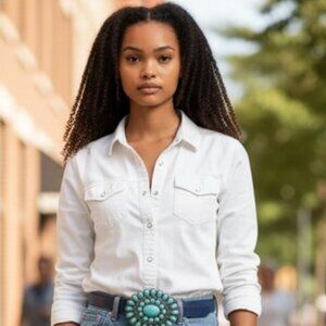 New Womens Skinny Reversible Leather Belt Bohemian Buckle Blue Black Size 30